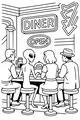 Free Alien Diner Coloring Page - Retro Neon Cafe Scene (Printable PDF)