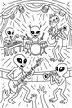 Free Alien Band Coloring Page - Space Concert Under Stage Spotlights (Printable PDF)