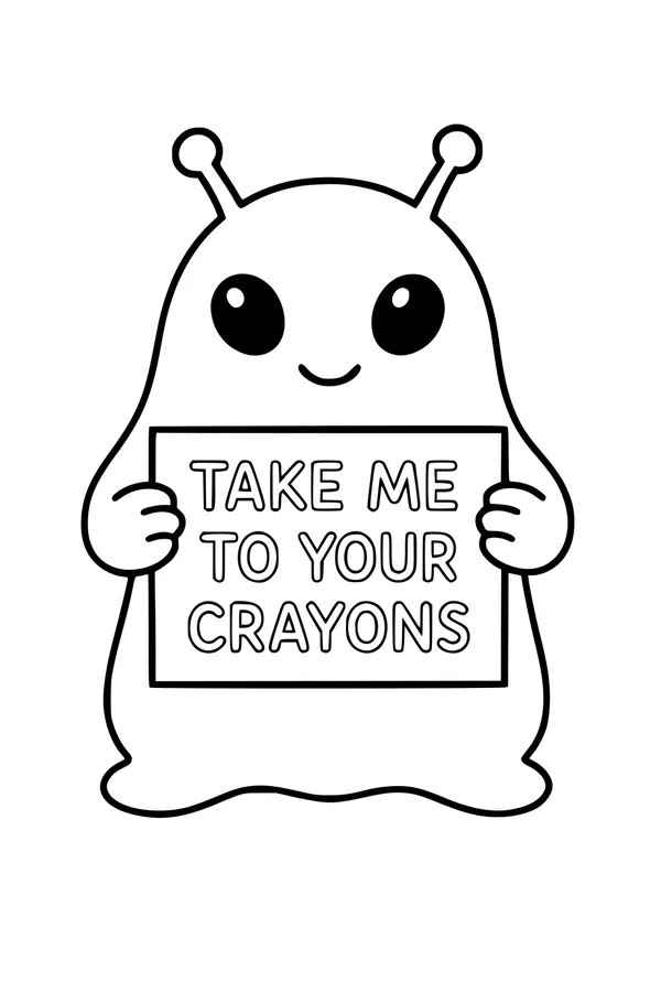 Free Alien Coloring Page - Funny Take Me To Your Crayons Sign (Printable PDF)