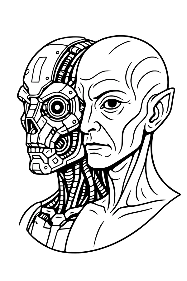 Free Cyborg Alien Boy Coloring Page - Sci-Fi Portrait With Wires (Printable PDF)