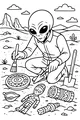 Free Alien Archaeologist Coloring Page - Desert Artifact Dig (Printable PDF)