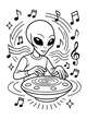 Free Alien DJ Coloring Page - Space Drum Music Scene (Printable PDF)
