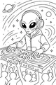 Free Alien DJ Coloring Page - Space Dance Party Scene (Printable PDF)