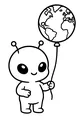 Free Alien Coloring Page - Little Visitor With Earth Balloon (Printable PDF)