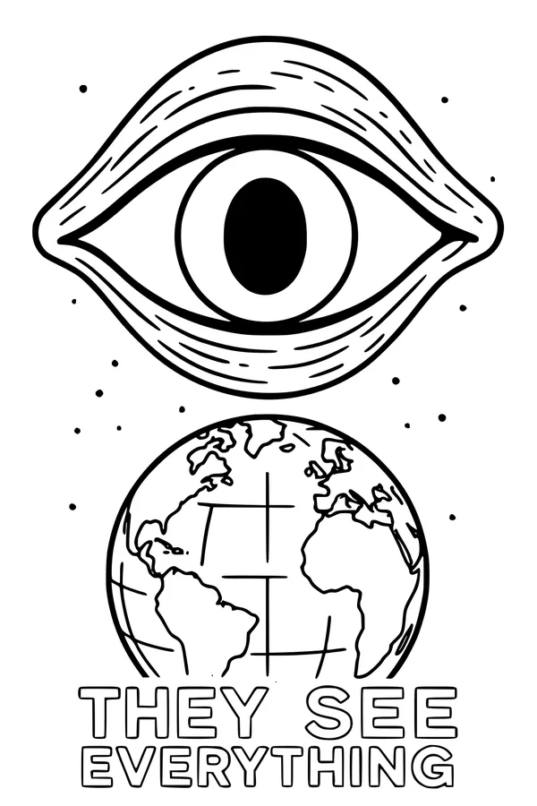 Free Alien Eye Over Earth Coloring Page - They See Everything Scene (Printable PDF)