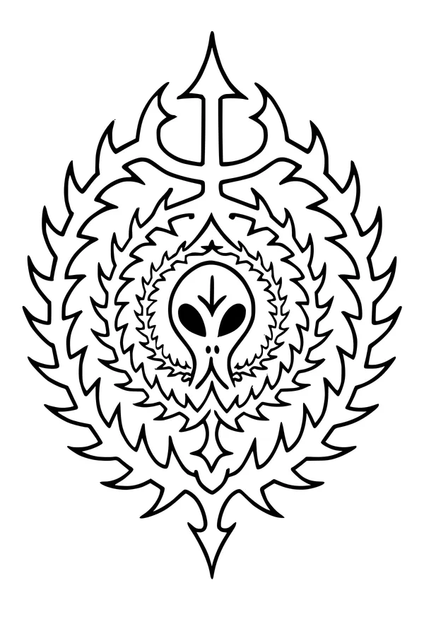 Free Alien Crest Coloring Page - Fiery Symmetrical Emblem (Printable PDF)