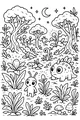 Free Alien Coloring Page - Moonlit Forest Garden Stroll (Printable PDF)