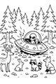 Free Alien UFO Coloring Page - Friendly Landing in Forest Clearing (Printable PDF)