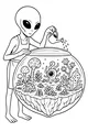 Free Alien Coloring Page - Boy Gardener With Space Terrarium (Printable PDF)