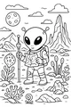 Free Alien Explorer Coloring Page - Girl Scout on Rocky Planet (Printable PDF)