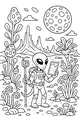 Free Alien Explorer Coloring Page - Space Garden Adventure (Printable PDF)