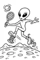 Free Alien Coloring Page - Springy Moon Tennis Match (Printable PDF)