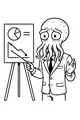 Free Alien Coloring Page - Tentacled Professor Giving Space Chart Presentation (Printable PDF)