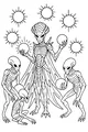 Free Alien Crew Coloring Page - Caped Leader With Star Orbs (Printable PDF)