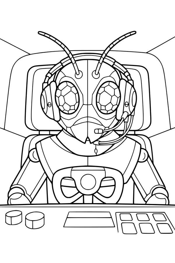 Free Alien Pilot Coloring Page - Bug-Eyed Girl in UFO Cockpit (Printable PDF)