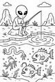 Free Alien Boy Fishing Coloring Page - Ripple Pond on Rocky Planet (Printable PDF)