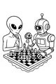Free Alien And Robot Coloring Page - Space Chess Game Friends (Printable PDF)