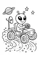 Free Alien Coloring Page - Driving Space Rover Under Ringed Planet (Printable PDF)
