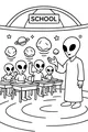 Free Alien School Coloring Page - UFO Classroom With Teacher and Students (Printable PDF)
