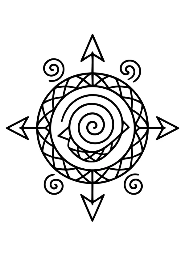 Free Alien Spiral Symbol Coloring Page - UFO Compass Design (Printable PDF)