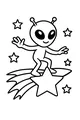 Free Alien Coloring Page - Cartoon Alien Surfing a Shooting Star (Printable PDF)