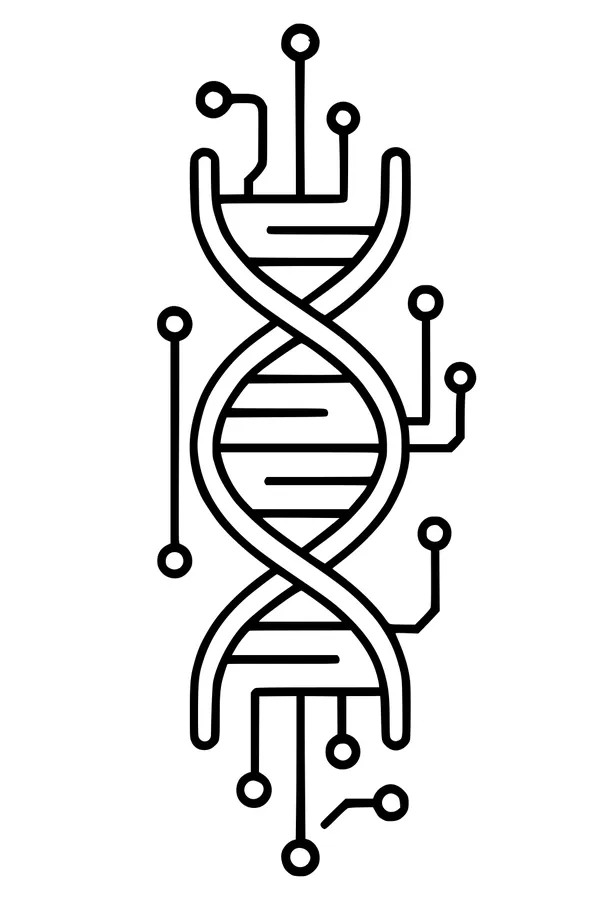 Free Alien DNA Helix Coloring Page - Sci-Fi Tech Circuit Design (Printable PDF)