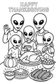 Free Alien Family Thanksgiving Coloring Page - Holiday Feast at the Dinner Table (Printable PDF)