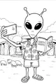 Free Alien Tourist Coloring Page - Space Visitor at Stonehenge Selfie (Printable PDF)
