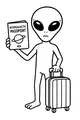 Free Alien Traveler Coloring Page - Passport Check in Space (Printable PDF)