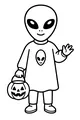 Free Alien Coloring Page - Halloween Trick-or-Treater With Pumpkin Pail (Printable PDF)