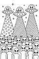 Free Alien Coloring Page - Crowd Under Glowing UFOs (Printable PDF)