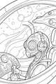 Free Alien Girl UFO Coloring Page - Space Bug Pilot in Cockpit (Printable PDF)