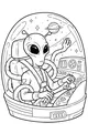 Free Alien UFO Coloring Page - Captain Zog Piloting a Starry Cockpit (Printable PDF)