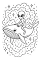 Free Alien Boy Coloring Page - Riding a Space Whale in the Stars (Printable PDF)