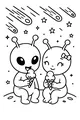 Free Aliens Coloring Page - Space Friends Eating Ice Cream Under Meteor Shower (Printable PDF)