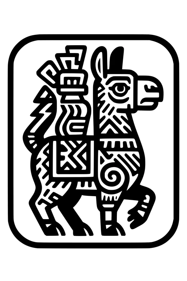 Free Llama Coloring Page - Tribal Geometric Cartoon Design (Printable PDF)