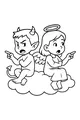Free Angel and Devil Coloring Page - Halloween Kids on Cloud (Printable PDF)