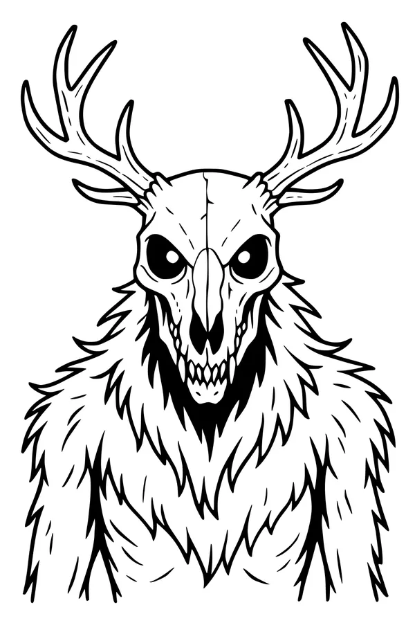 Free Demon Coloring Page - Horned Deer Skull Guardian (Printable PDF)