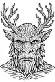 Free Forest Monster Coloring Page - Antlered Tree-Bark Face (Printable PDF)