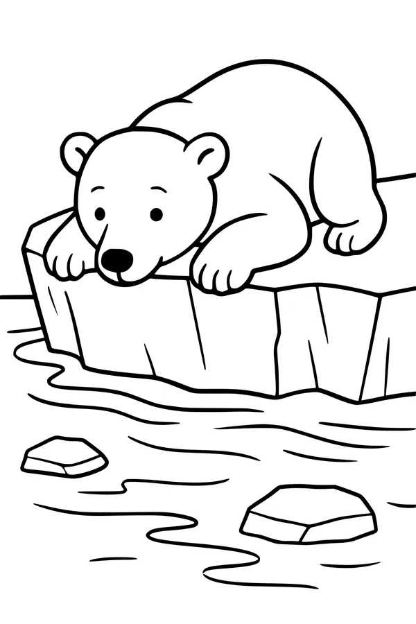Free Polar Bear Coloring Page - Cub Resting On Floating Ice (Printable PDF)