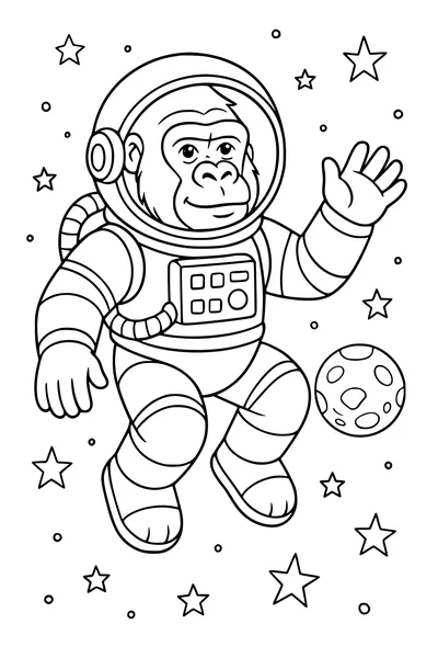 Free Gorilla Coloring Page - Astronaut Floating in Space (Printable PDF)