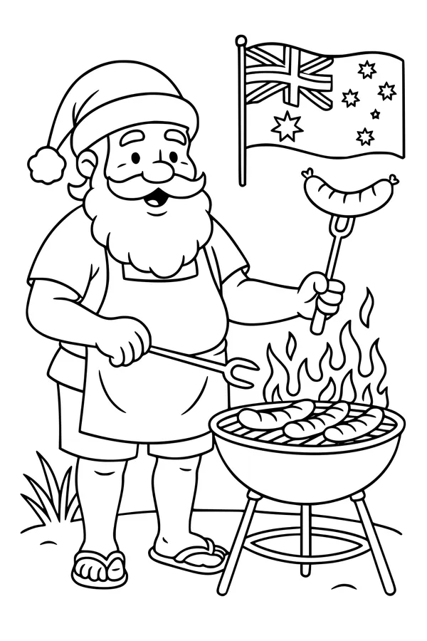 Free Santa Claus Coloring Page - Aussie BBQ Christmas (Printable PDF)