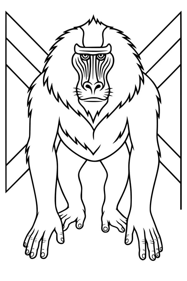 Free Baboon Coloring Page - Striped Face and Geometric Background (Printable PDF)