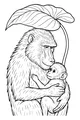 Free Baboon Coloring Page - Mother Baboon Hugging Baby Under Leaf (Printable PDF)