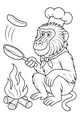Free Baboon Coloring Page - Chef Flipping Pancakes by the Campfire (Printable PDF)