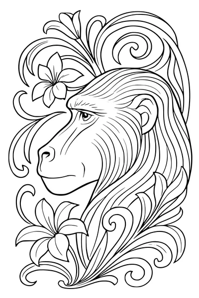 Free Baboon Coloring Page - Jungle Flowers and Swirling Vines (Printable PDF)