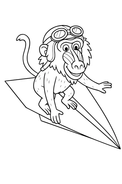 Free Baboon Coloring Page - Pilot Riding a Paper Airplane (Printable PDF)