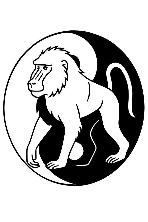 Free Baboon Coloring Page - Baboon in Magic Circle Design (Printable PDF)