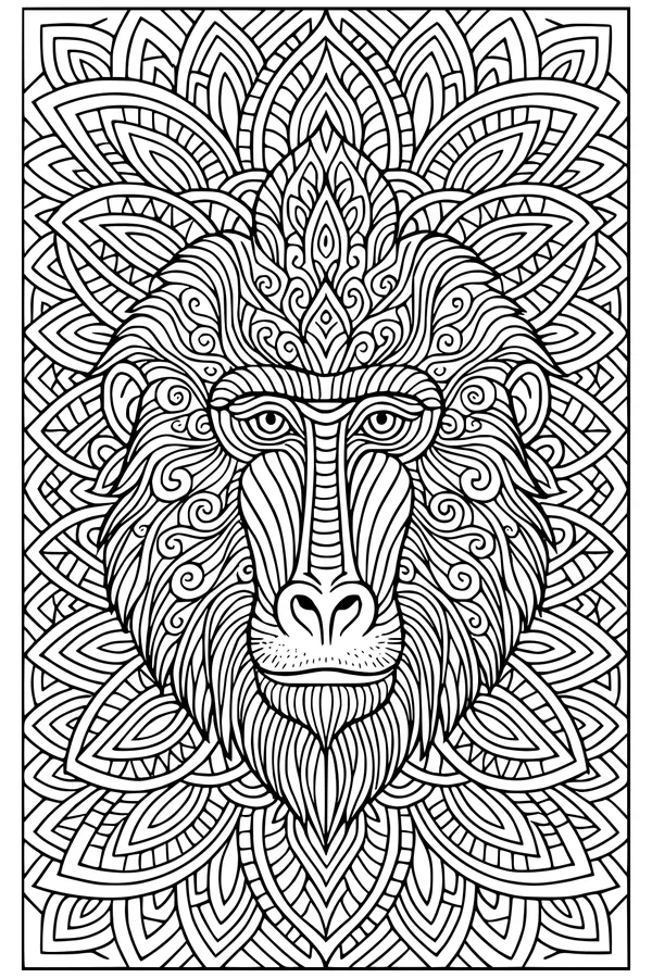 Free Baboon Coloring Page - Swirly Mane Jungle Portrait (Printable PDF)