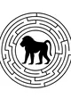 Free Baboon Coloring Page - Baboon in a Circular Maze (Printable PDF)